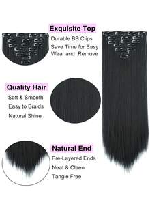 7pcs Clip Long Straight Synthetic Hair Extension - Black - View 3