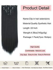 7pcs Clip Long Straight Synthetic Hair Extension - Black - View 4