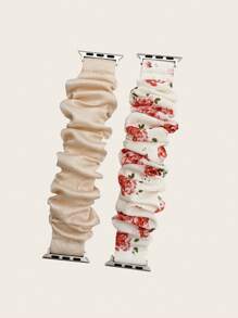 2入組白色布料時尚花卉印花 Apple Watch 錶帶 49/45/44/42/41/40/38 毫米，兼容 Apple Watch Series SE 8 7 6 5 4 3 2 1 - 彩色 - 查看 2