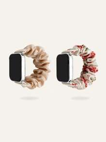 2入組白色布料時尚花卉印花 Apple Watch 錶帶 49/45/44/42/41/40/38 毫米，兼容 Apple Watch Series SE 8 7 6 5 4 3 2 1 - 彩色 - 查看 1