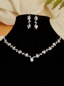 Set de 3 piezas de joyería nupcial de aleación y cristal, conjunto de joyería sencilla - Plateado - Ver 1