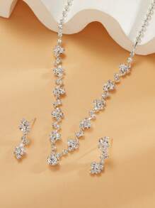 Set de 3 piezas de joyería nupcial de aleación y cristal, conjunto de joyería sencilla - Plateado - Ver 2