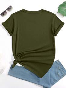 SHEIN LUNE Cartoon Avocado And Slogan Graphic Tee - Army Green - View 2