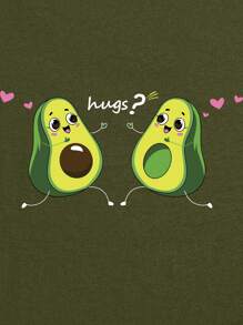 SHEIN LUNE Cartoon Avocado And Slogan Graphic Tee - Army Green - View 3