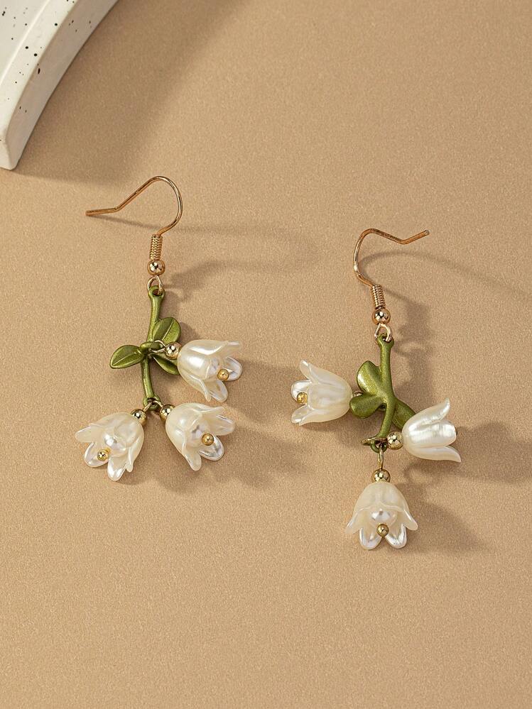 2 peças Brincos pendentes flor - Multicolorido - Visão 4