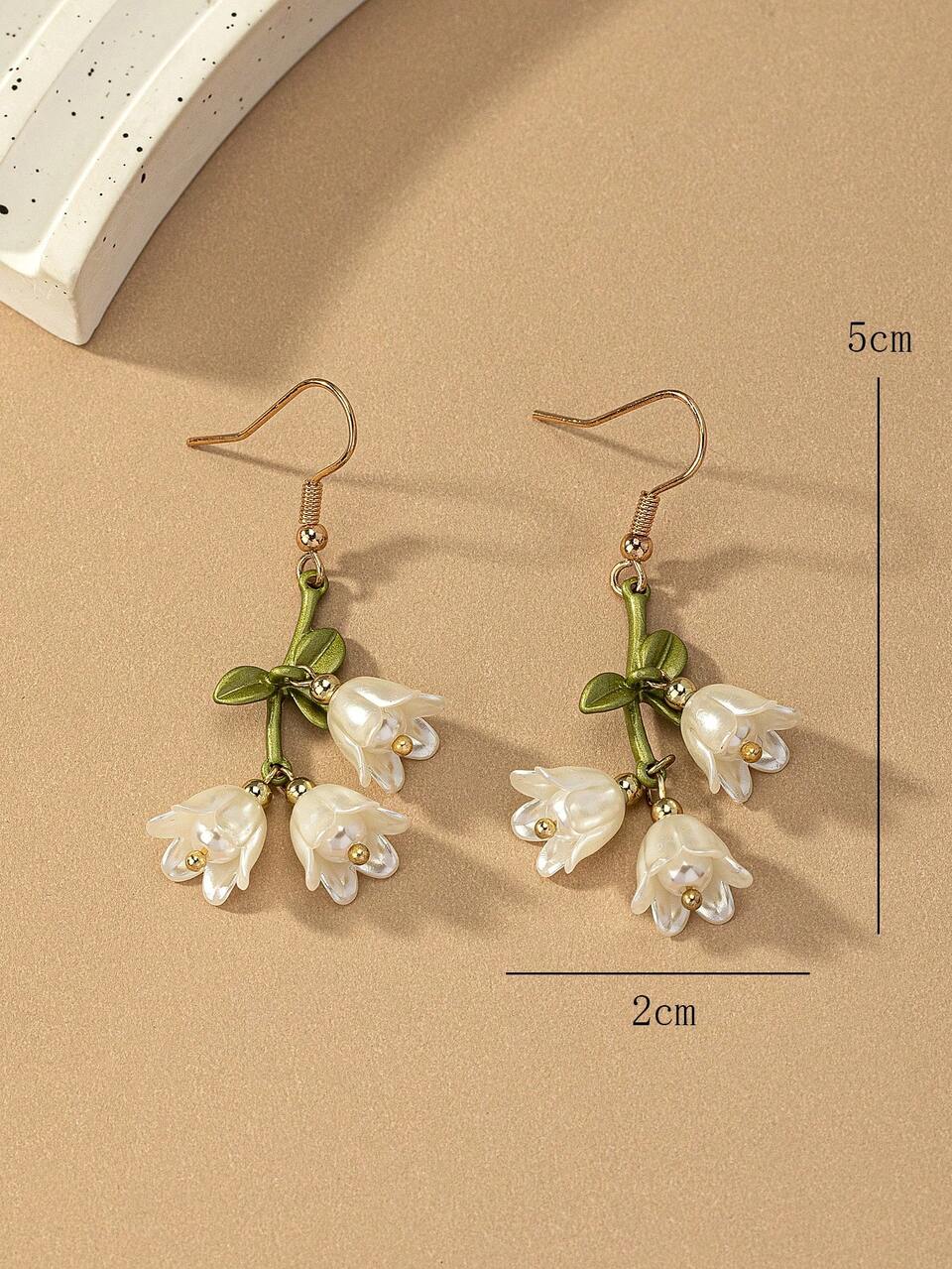 1pair Fashionable Chic Countryside Style Lily Flower Drop Earrings