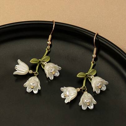 1 đôi Bông tai thả hoa Lily phong cách nông thôn thời trang sang trọng