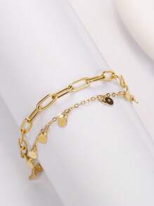 1 vòng tay bằng thép không gỉ đính cườm hai lớp Bohemian Beach Link - Vàng - Xem 2