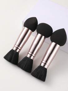 Bộ 3 dụng cụ trang điểm đa năng hai đầu, một đầu là mút trang điểm, đầu còn lại là cọ trang điểm, trang điểm, giá rẻ, trang trí phòng, bàn trang điểm, du lịch, phòng ngủ, phụ kiện trang điểm, bông phấn, cọ trang điểm, bông phấn, mút trang điểm - màu đen - Xem 1