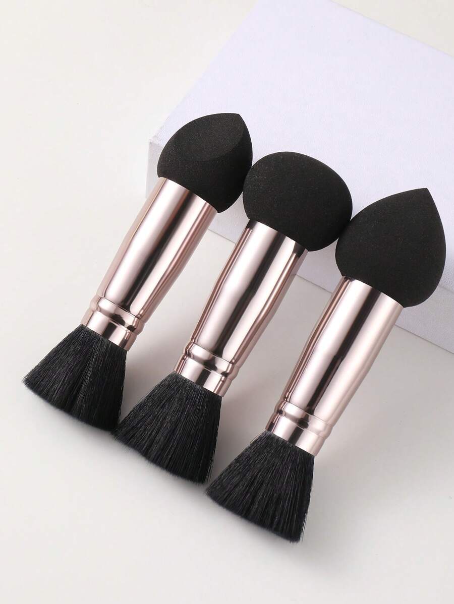 Bộ 3 dụng cụ trang điểm đa năng hai đầu, một đầu là mút trang điểm, đầu còn lại là cọ trang điểm, trang điểm, giá rẻ, trang trí phòng, bàn trang điểm, du lịch, phòng ngủ, phụ kiện trang điểm, bông phấn, cọ trang điểm, bông phấn, mút trang điểm - màu đen - Xem 1