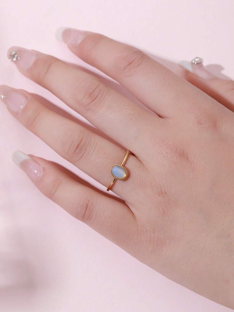 1 chiếc nhẫn thép không gỉ mạ vàng 14K lấy cảm hứng từ Dopamine phong cách Baroque bằng đá tự nhiên có thể điều chỉnh, thích hợp để đeo hàng ngày cho phụ nữ, quà tặng, nhẫn thép không gỉ, nhẫn vàng nữ, phong cách Ins, Halloween, Giáng sinh, trang sức nữ - Nhiều màu - Xem 1