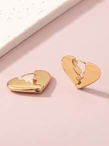 1 đôi bông tai khóa trái tim được đánh bóng đơn giản thời trang - Vàng - Xem 2