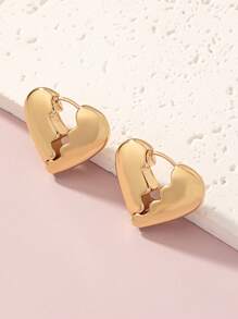 1 đôi bông tai khóa trái tim được đánh bóng đơn giản thời trang - Vàng - Xem 3