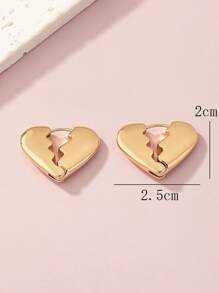 1 đôi bông tai khóa trái tim được đánh bóng đơn giản thời trang - Vàng - Xem 4