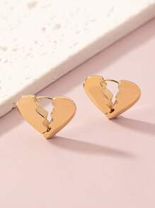 1 đôi bông tai khóa trái tim được đánh bóng đơn giản thời trang - Vàng - Xem 5
