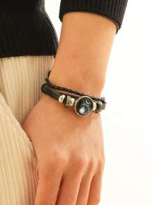 1入組十二星座多層編織夜光星空手鍊男士女士朋克情侶手繩 - 彩色 - 查看 3