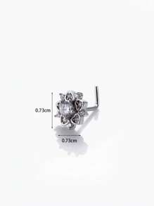 1pc Simple & Fashionable Flower Shaped Nose Stud With Rhinestone Inlayed Valentines,Mom,Mother,Mother's Day,Gift - Silver - View 3