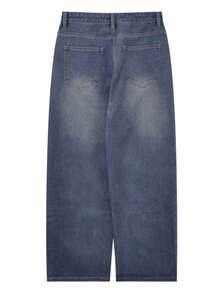 Quần Jeans Denim Ống Thẳng Túi Xếp Ly Đơn Giản Đa Năng Cho Nữ - Rửa trung bình - Xem 2