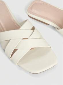 女性編織細節平底優雅白色涼拖 - 白色 - 查看 3