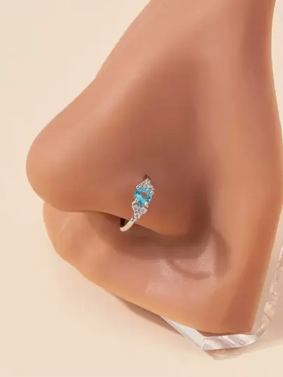 1入組時尚簡約風和華麗銅鑲嵌方晶鋯石鼻環適合女士,完美適用於派對銅首飾類