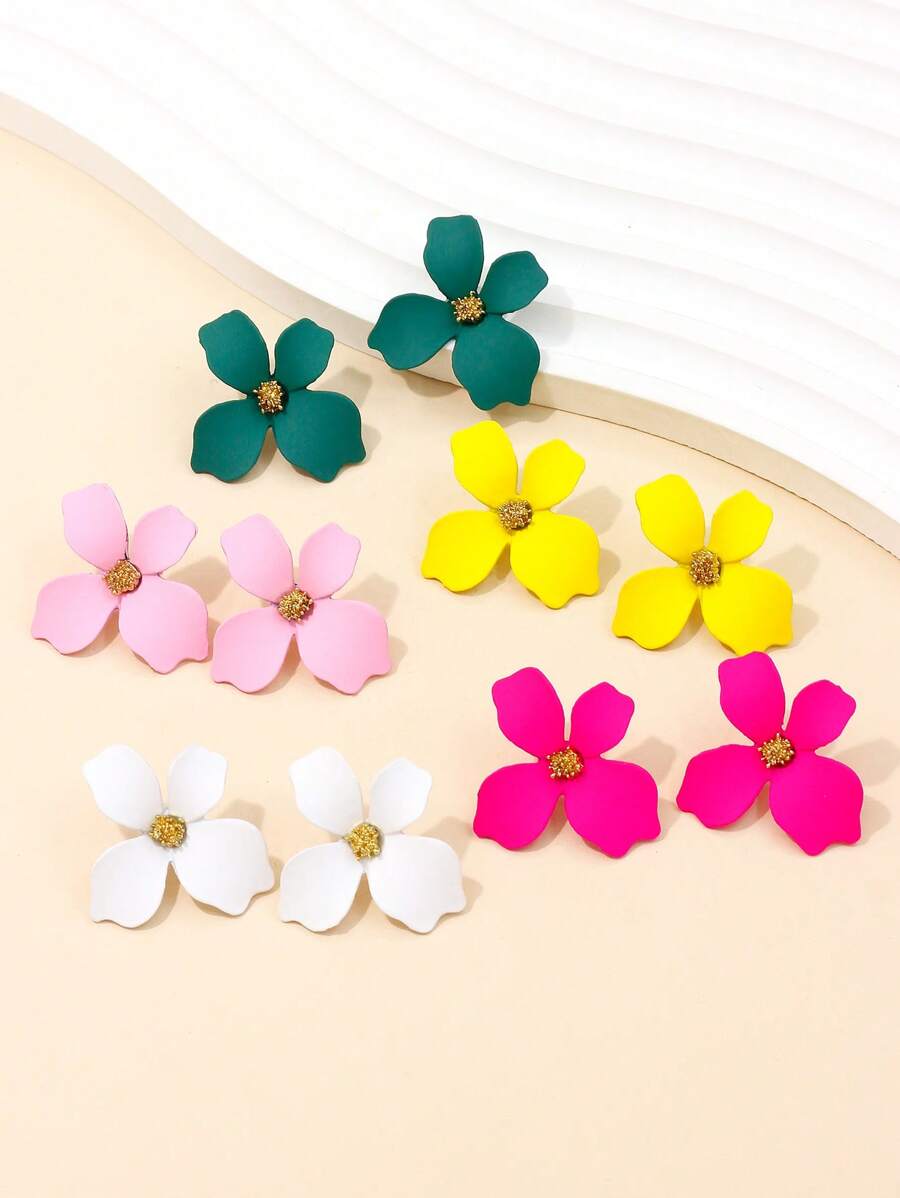 1 Đôi Bông Tai Men Hoa Tươi Morandi Màu Cho Nữ, Lý Tưởng Cho Kỳ Nghỉ & Du Lịch, Thiết Kế Cánh Hoa Ngọt Ngào - Màu Hồng Tươi - Xem 1