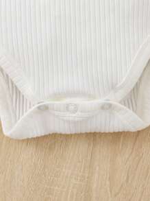 SHEIN Baby Contrast Lace Puff Sleeve Ribbed Knit Bodysuit - White - View 3