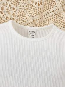 SHEIN Baby Contrast Lace Puff Sleeve Ribbed Knit Bodysuit - White - View 4
