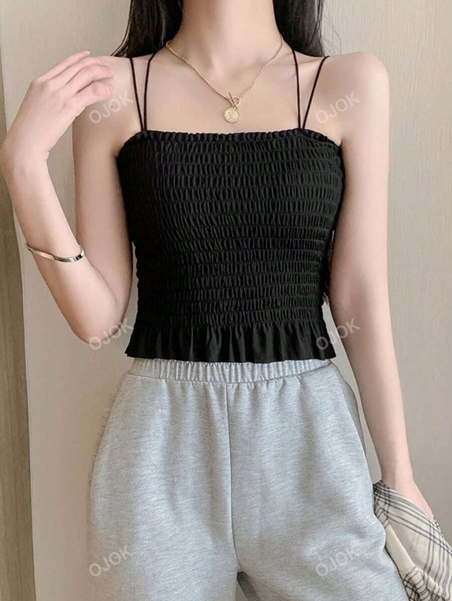 Solid Criss Cross Shirred Cami Top
