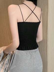 Solid Criss Cross Shirred Cami Top