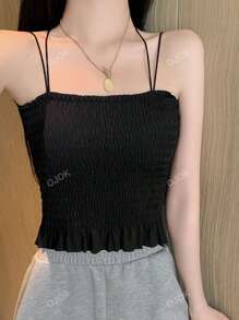 Solid Criss Cross Shirred Cami Top