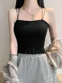 Solid Criss Cross Shirred Cami Top