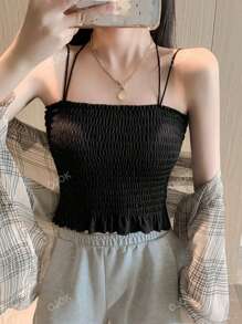 Solid Criss Cross Shirred Cami Top