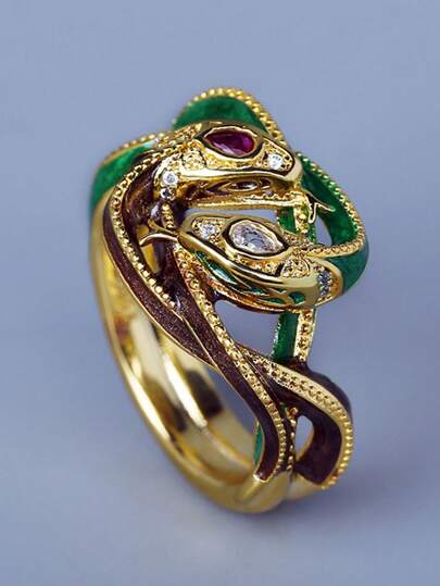 1 قطعة خاتم روك هيب هوب مع ثعبان مزدوج الطوطم & المينا التفاصيل النحاس مجوهرات