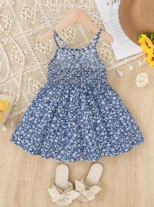 SHEIN 嬰兒碎花吊帶連衣裙 - 藍白色 - 查看 2