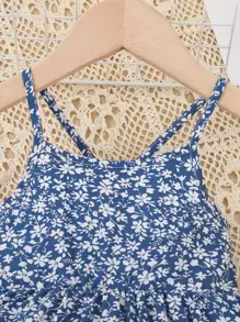 SHEIN 嬰兒碎花吊帶連衣裙 - 藍白色 - 查看 4