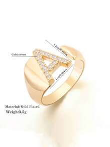 1 Máy Tính Ngẫu Nhiên Tinh Tế Sáng Bóng Đính Đá Cubic Zirconia 26 Chữ Cái Nhẫn Cho Nữ Trang Sức Dự Tiệc Tặng Trang Sức Đồng - Vàng - Xem 4
