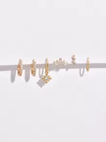 6 Cái/bộ Thời Trang Đính Đá Cubic Zirconia Trang Trí Bông Tai Nữ Trang Trí Hàng Ngày Trang Sức Đồng - Vàng - Xem 2