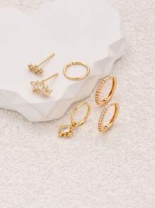 6 Cái/bộ Thời Trang Đính Đá Cubic Zirconia Trang Trí Bông Tai Nữ Trang Trí Hàng Ngày Trang Sức Đồng - Vàng - Xem 3