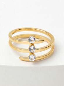 1入組ins風格閃閃發光方晶鋯石設計不銹鋼戒指適合女士 - 金色 - 查看 2