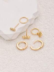 6 Cái/bộ Thời Trang Đính Đá Cubic Zirconia Trang Trí Bông Tai Nữ Trang Trí Hàng Ngày Trang Sức Đồng - Vàng - Xem 5