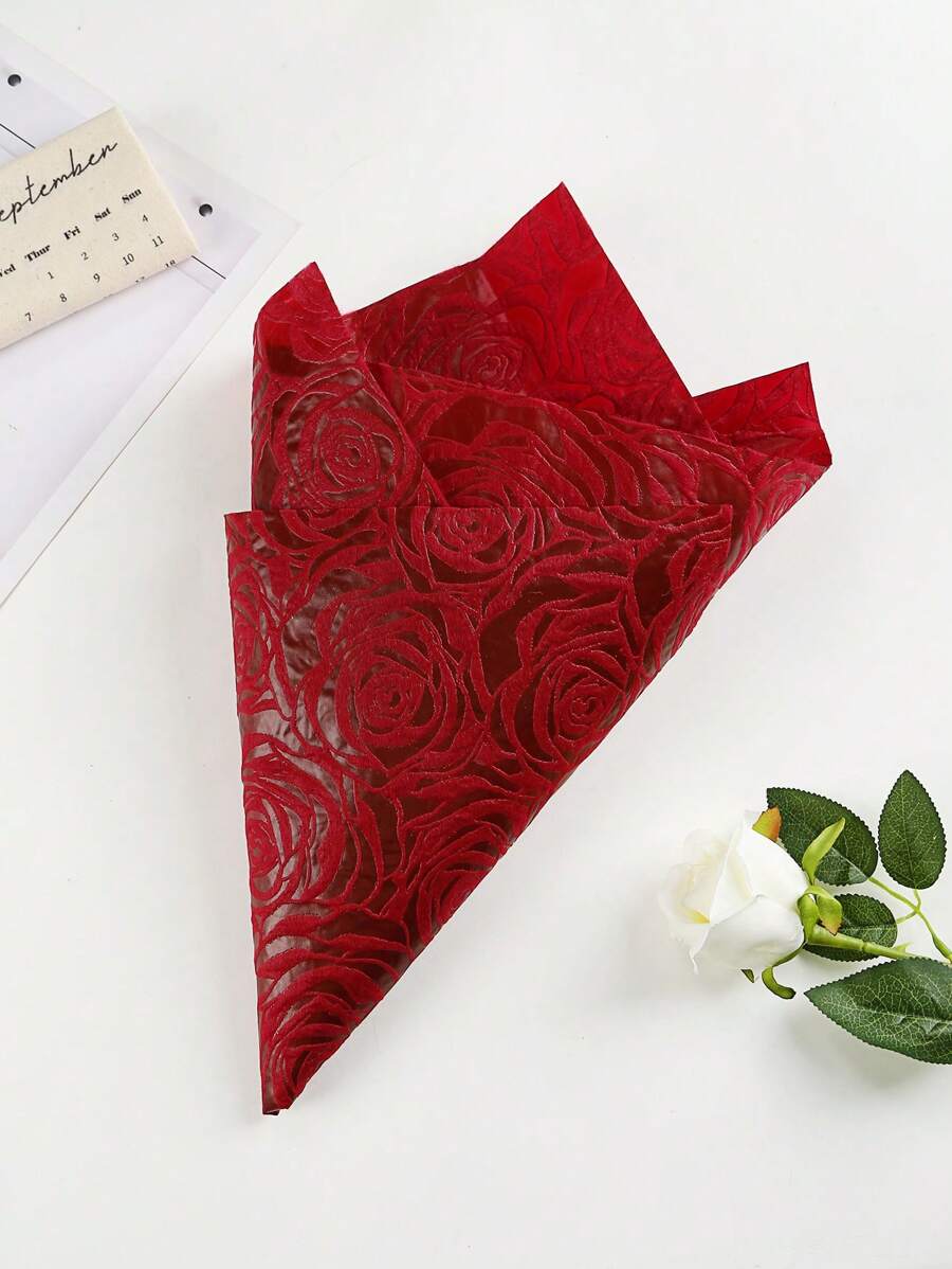 2 Chiếc Hoa Văn Giấy Gói Quà, Thiết Kế Hoa Hồng Đơn Giản Vải Không Dệt Giấy Gói Cho Đám Cưới, Đảng - Màu Đỏ Sâu - Xem 1