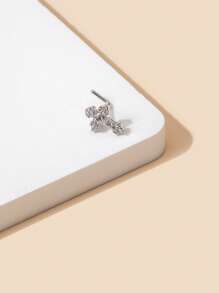 1入組時尚不銹鋼交叉和方晶鋯石裝飾鼻環,穿孔釘狀首飾適合女士派對禮物銅首飾類 - 銀色 - 查看 3