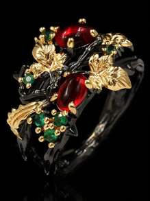 1入組時尚彩色花細節雙色女士戒指銅首飾類 - 彩色 - 查看 1