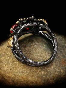 1入組時尚彩色花細節雙色女士戒指銅首飾類 - 彩色 - 查看 2