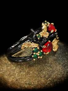 1入組時尚彩色花細節雙色女士戒指銅首飾類 - 彩色 - 查看 3