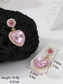 1對Y2K風格奢華粉色心形水鑽裝飾吊式耳環女式約會派對舞會節日禮物 - 彩色 - 查看 4