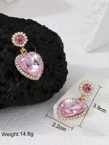 1對Y2K風格奢華粉色心形水鑽裝飾吊式耳環女式約會派對舞會節日禮物 - 彩色 - 查看 5