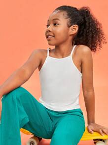 SHEIN Chicas Top de tirantes unicolor - Blanco - Ver 5