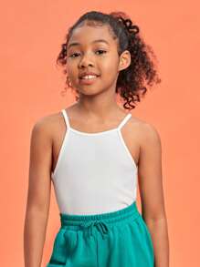 SHEIN Chicas Top de tirantes unicolor - Blanco - Ver 6