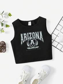 SHEIN Tank Tops & Camis Bé Gái Lá thư Thực vật Giải trí - màu đen - Xem 1